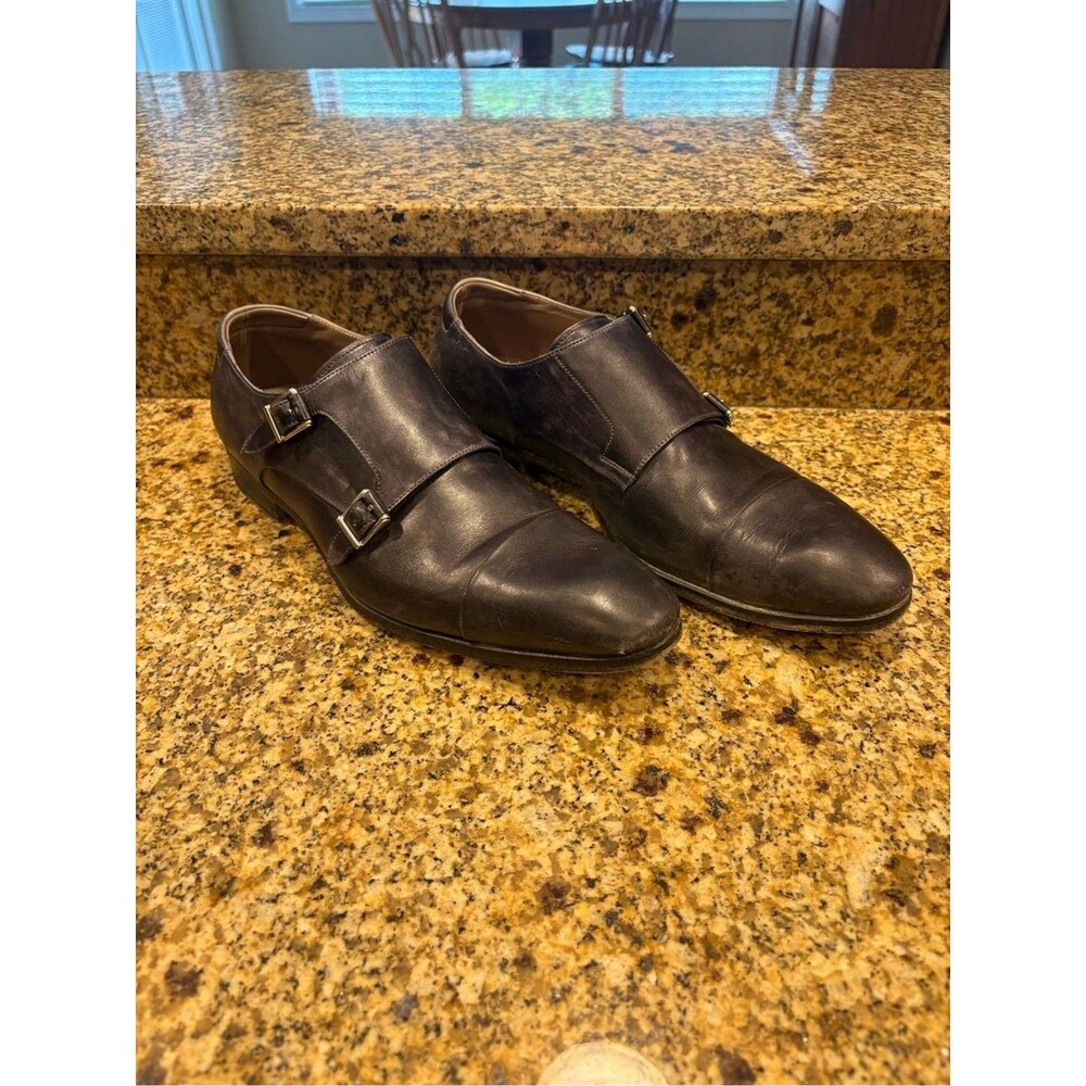 Magnanni Lucio Double Monk Strap Dress Shoes Gray Calf Leather Men’s 10.5